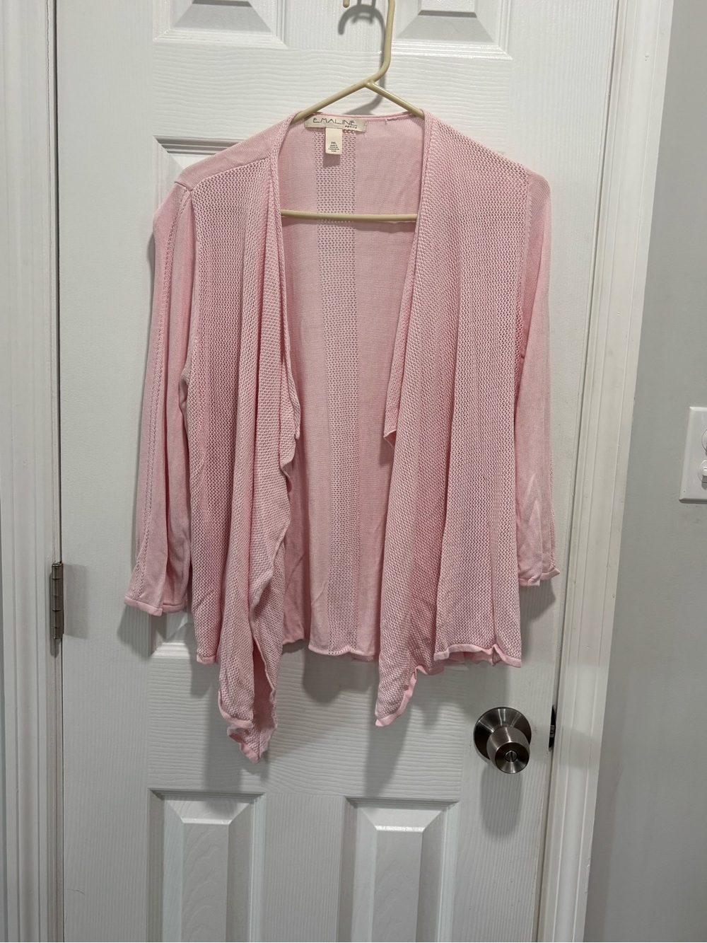 Women's Light Pink Open-Front Ruffle Cardigan by - Picture 3 of 6